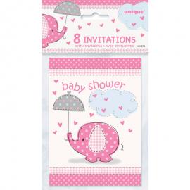 Baby Shower Invitationskort Girl Umbrellaphant