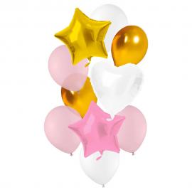 Ballonbuket Pink/Hvid/Guld Mix