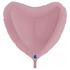 Hjerteballon Mat Pastel Pink 91 cm