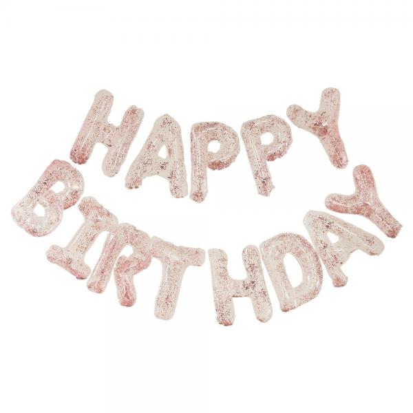 Happy Birthday Balloner med Pink Glitter