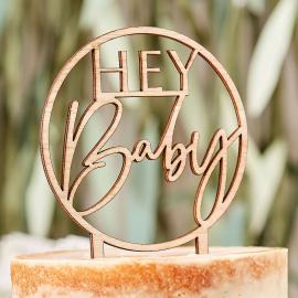 Cake Topper Træ Hey Baby