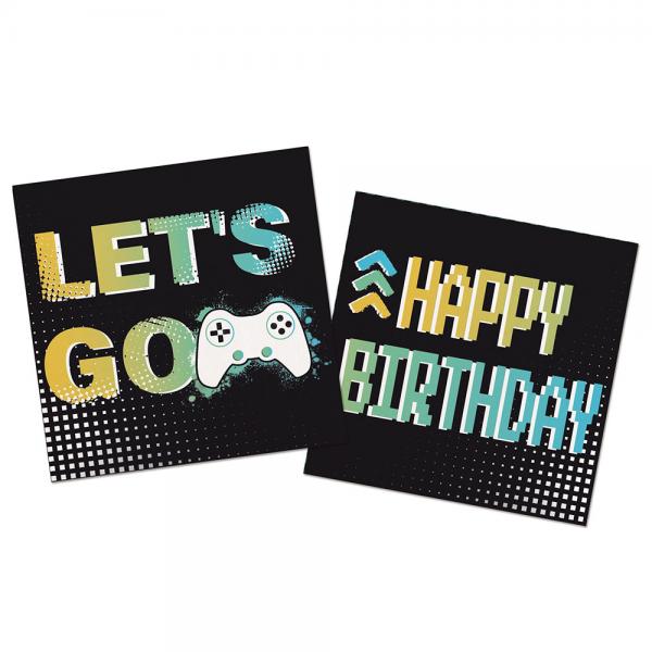 Engangsservietter Happy Birthday Gamer 33 cm 20-pak