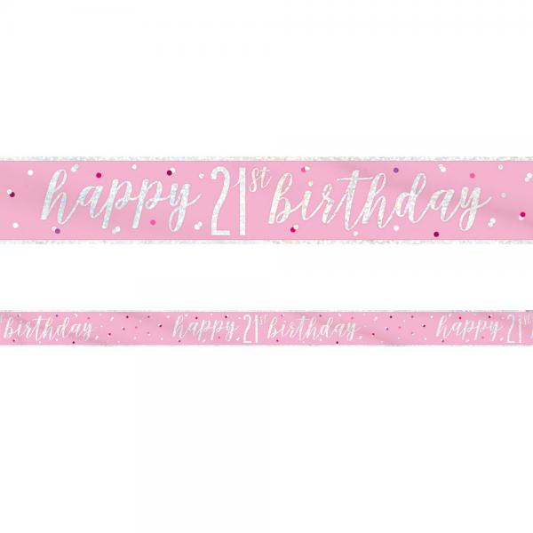 Happy 21th Birthday Banner Pink & Slv