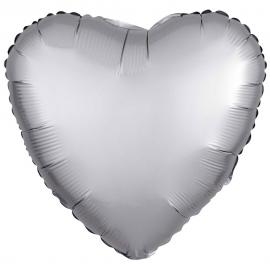 Folieballon Hjerte Platinum Sølv Satinluxe