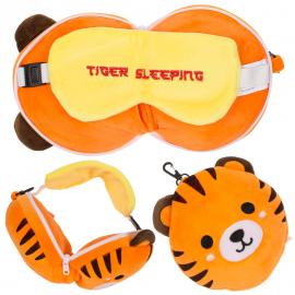 Tiger Plush Rejsepude med Øjenmaske