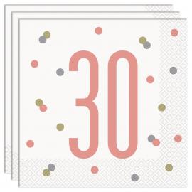 30 Års Servietter Hvide & Pink