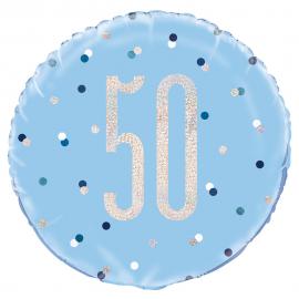 50 Års Folieballon Blå & Sølv