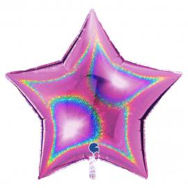 Stor Holografisk Folieballon Stjerne Pink