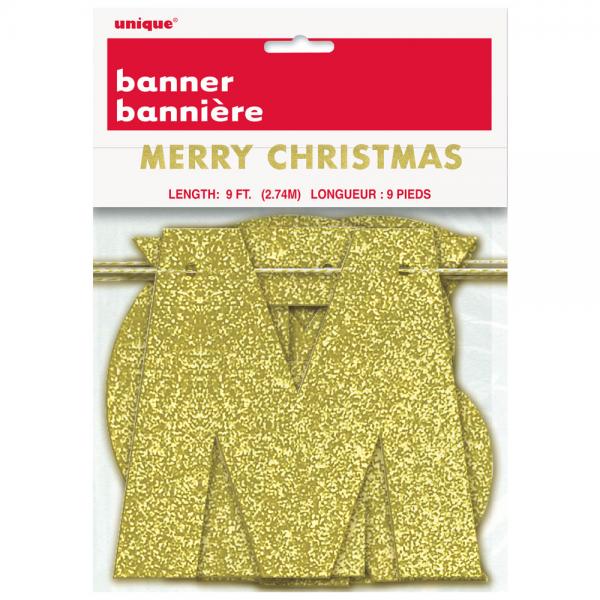 Merry Christmas Banner Glitter Guld