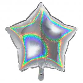 Holografisk Folieballon Stjerne Sølv