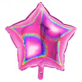 Holografisk Folieballon Stjerne Pink