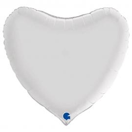 Stor Hjerteballon Satin Hvid