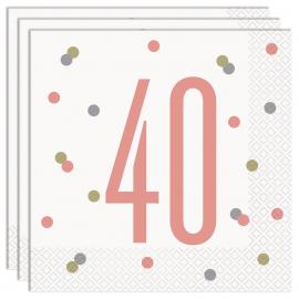 40 Års Servietter Hvide & Pink