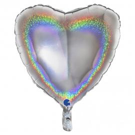Holografisk Folieballon Hjerte Sølv