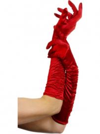 Røde Lange Handsker i Blankt Stof