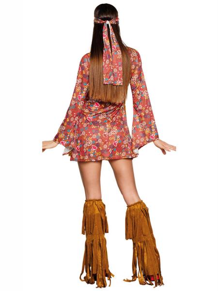 Hippie Pige Flower Power Mini Kjole Kostume