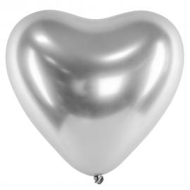 Chrome Hjerteballoner Sølv 50-pak