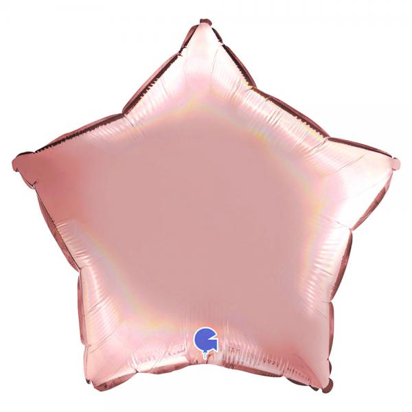 Ballon Stjerne Holografisk Platinum Ros