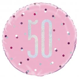 50 Års Folieballon Pink & Sølv