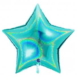 Stor Holografisk Folieballon Stjerne Tiffany Blå