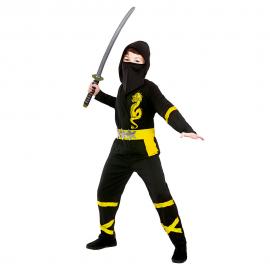 Power Ninja Kostume Sort & Gul Børn Medium