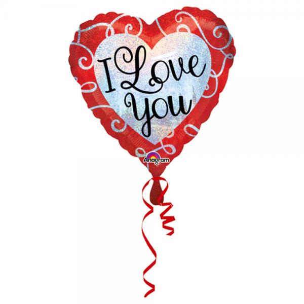 I Love You Hjerteballon Holografisk