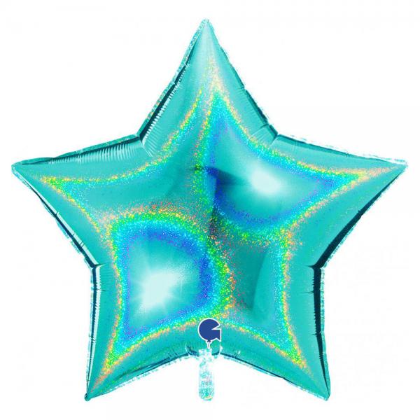 Stor Holografisk Folieballon Stjerne Tiffany Bl