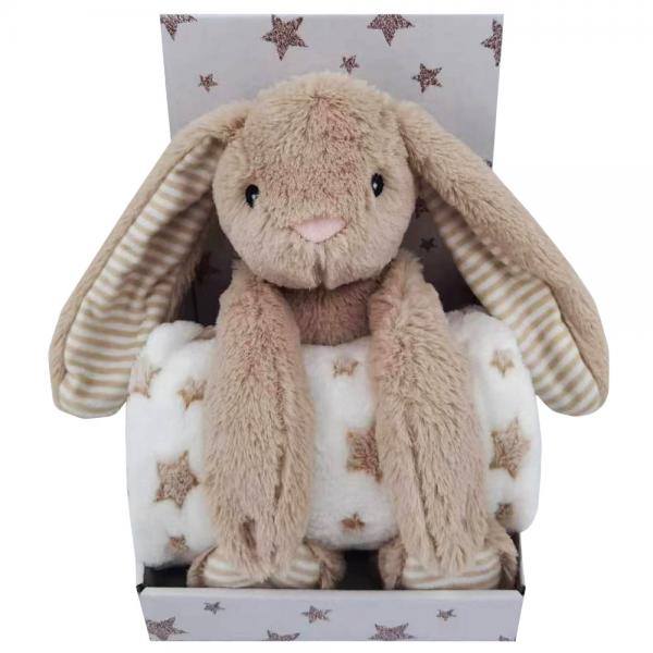 Fleecetppe med Beige Kanin Bamse