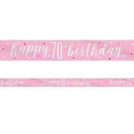 Happy 70th Birthday Banner Pink & Sølv