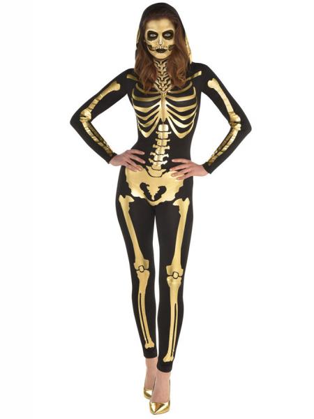 Guld Skelet Jumpsuit Kostume