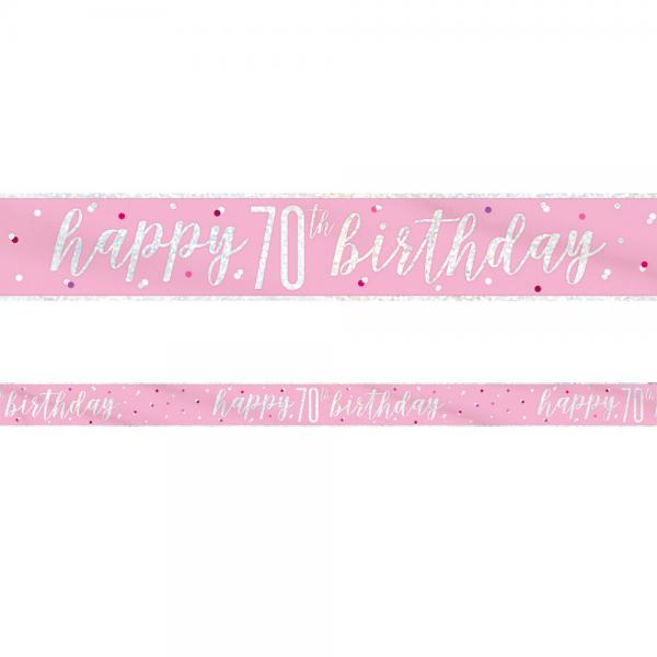 Happy 70th Birthday Banner Pink & Slv