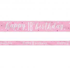 Happy 18th Birthday Banner Pink & Sølv