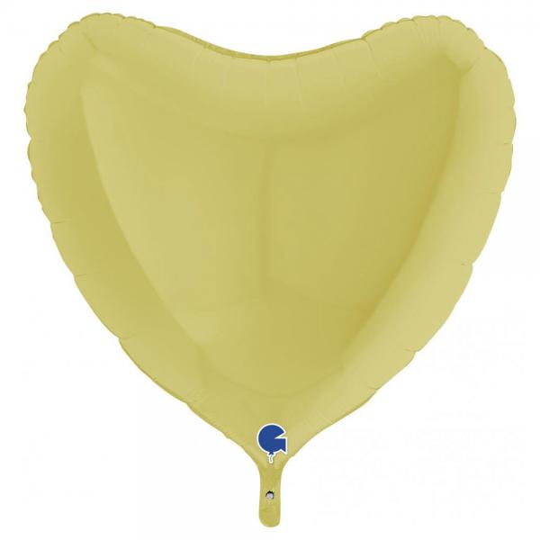 Hjerteballon Mat Pastel Gul 91 cm