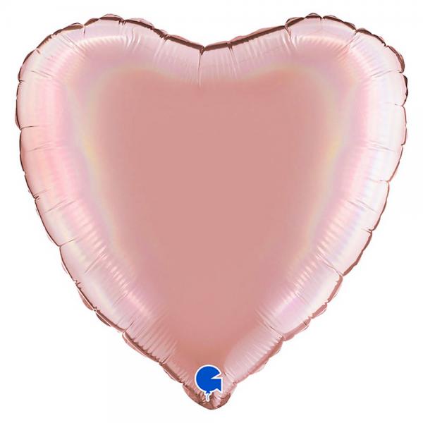 Hjerteballon Holografisk Platinum Ros