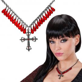 Rødt Gothic Halskæde med Kors