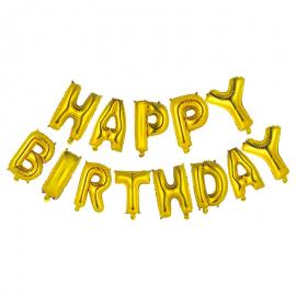Folieballoner Happy Birthday Guld