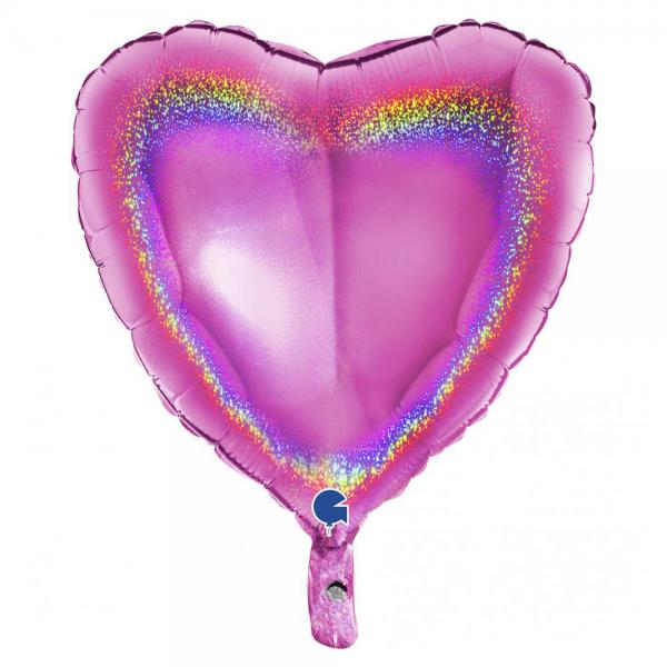 Holografisk Folieballon Hjerte Fuxia Pink