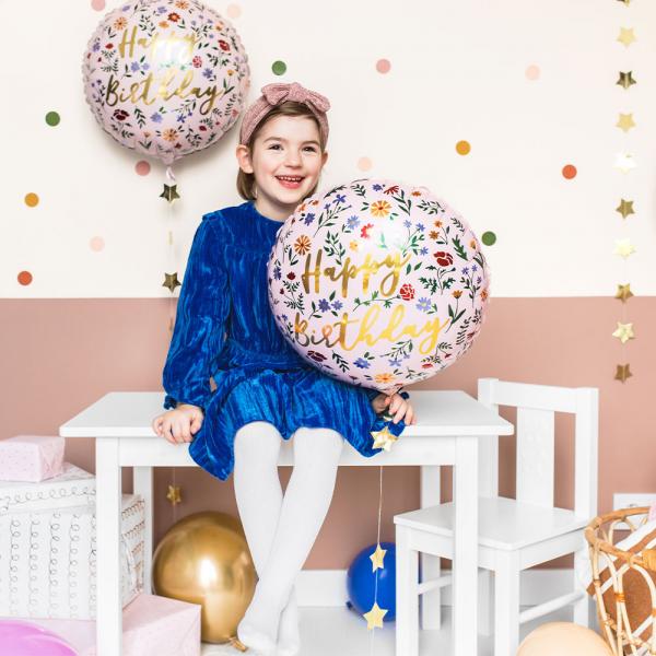 Happy Birthday Folieballon Blomster