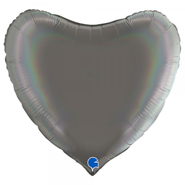 Stor Hjerteballon Holografisk Platinum Gr