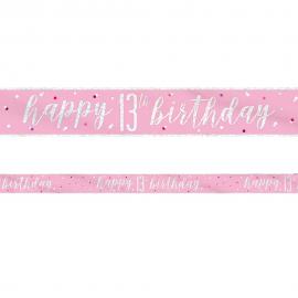 Happy 13th Birthday Banner Pink & Sølv