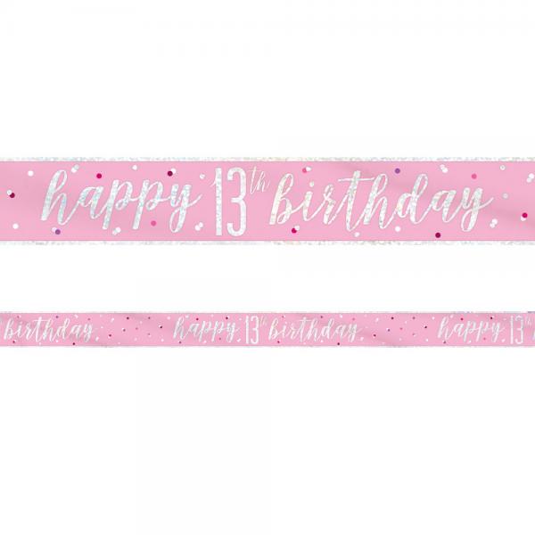 Happy 13th Birthday Banner Pink & Slv