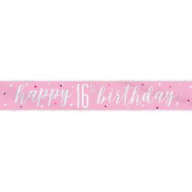 Happy 16th Birthday Banner Pink & Sølv