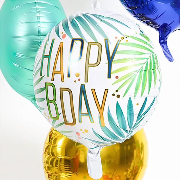 Folieballon Rund Happy B-Day Palmeblade