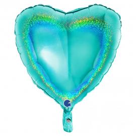 Holografisk Folieballon Hjerte Tiffany Blå