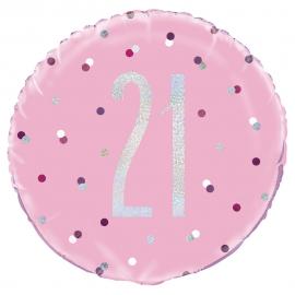 21 Års Folieballon Pink & Sølv
