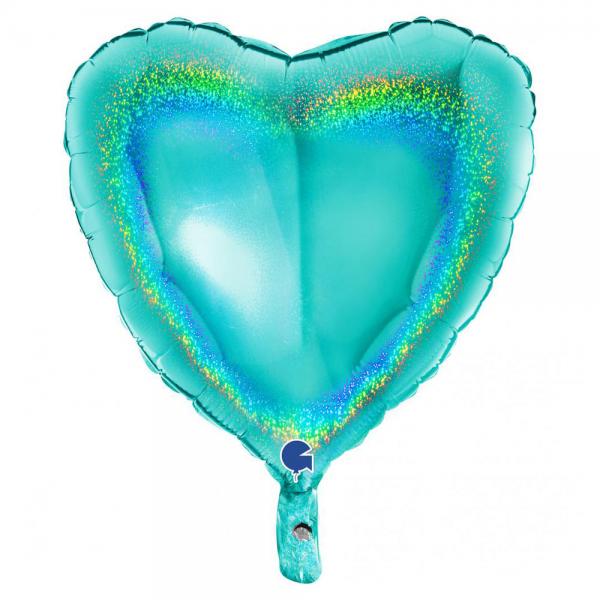 Holografisk Folieballon Hjerte Tiffany Bl