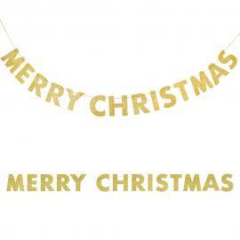 Merry Christmas Banner Glitter Guld