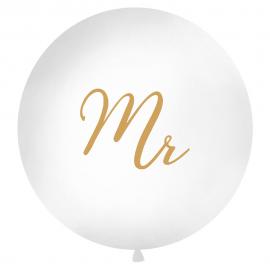Mr Kæmpestor Latexballon Hvid og Guld