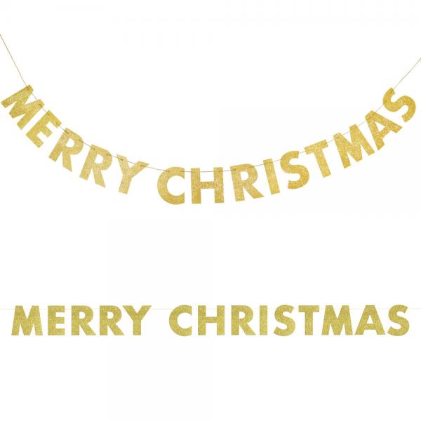 Merry Christmas Banner Glitter Guld