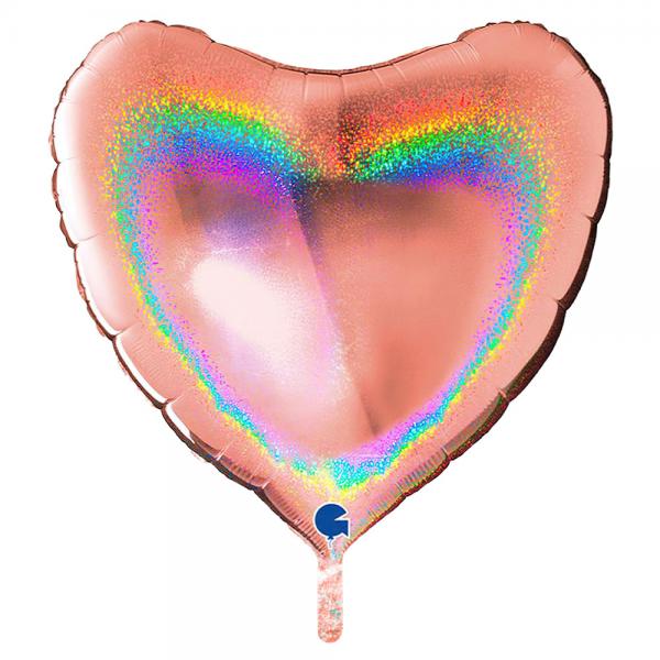 Stor Holografisk Folieballon Hjerte Rosaguld